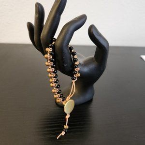 Black and Gold Bead Leather Bracelet